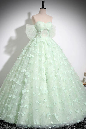 Green Tulle Floor Length Formal Dress, Lovely A-Line Off the Shoulder Evening Dress