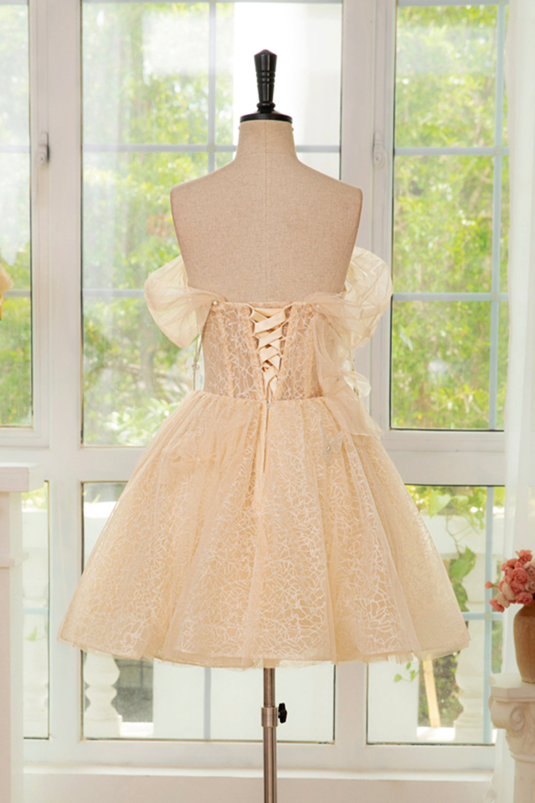 Champagne Tulle Knee Length Prom Dress, Lovely A-Line Party Homecoming Dress