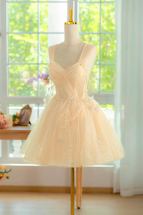 Champagne Tulle Knee Length Prom Dress, Lovely A-Line Party Homecoming Dress