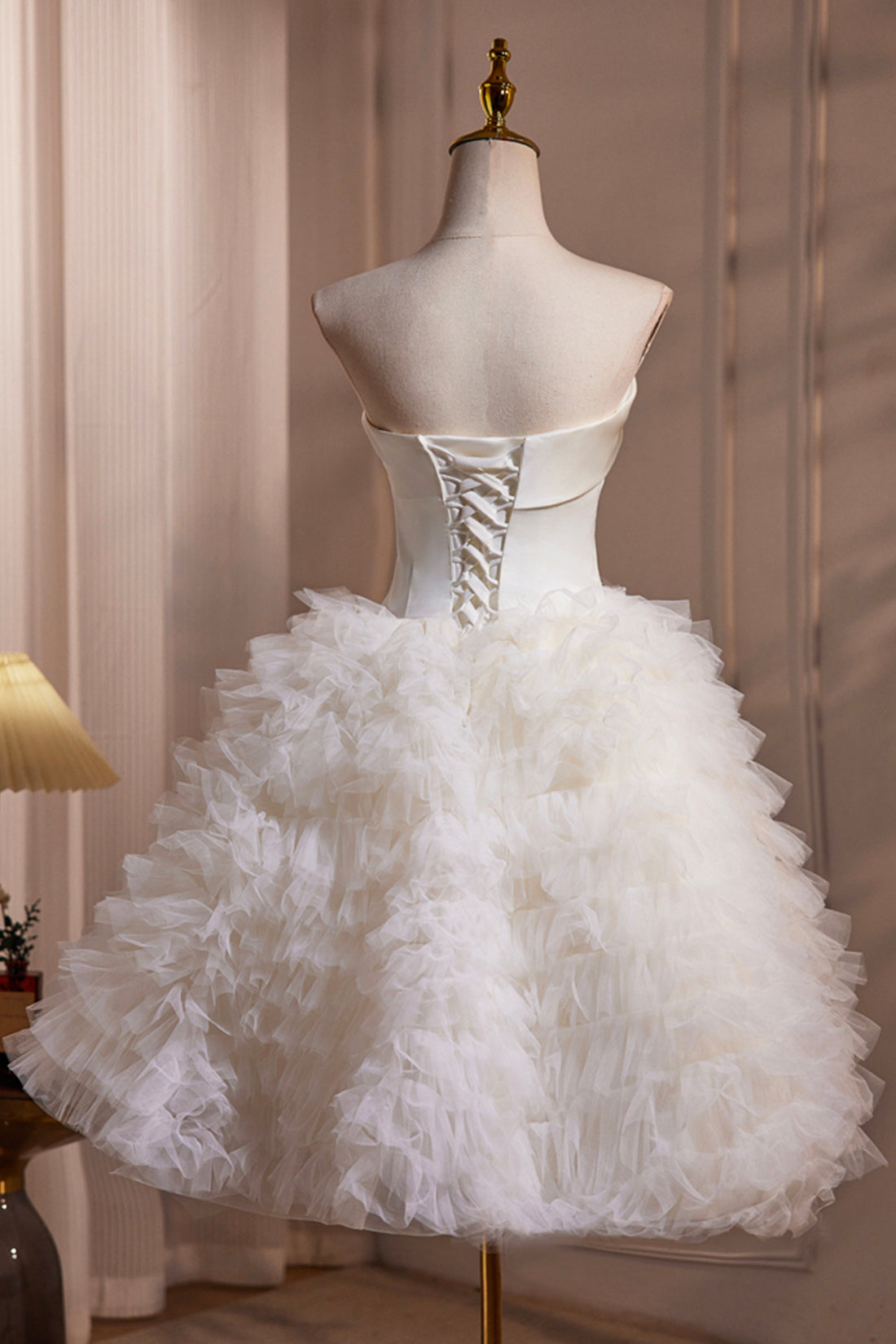 Ivory Strapless Tulle Short Prom Dress, Lovely A-Line Evening Party Dr Ivory Strapless Tulle Short Prom Dress, Lovely A-Line Evening Party Dr