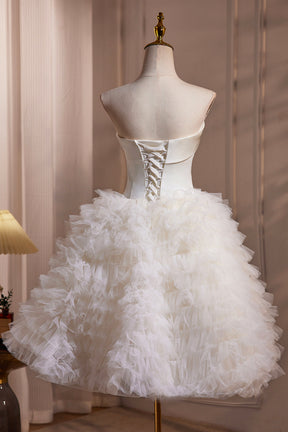 Ivory Strapless Tulle Short Prom Dress, Lovely A-Line Evening Party Dress