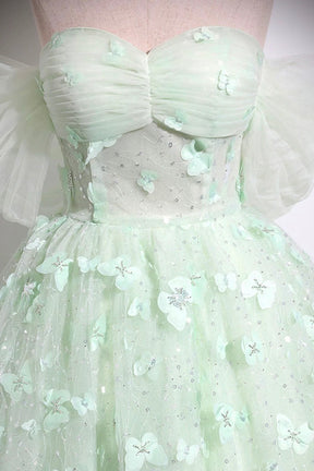 Green Tulle Floor Length Formal Dress, Lovely A-Line Off the Shoulder Evening Dress