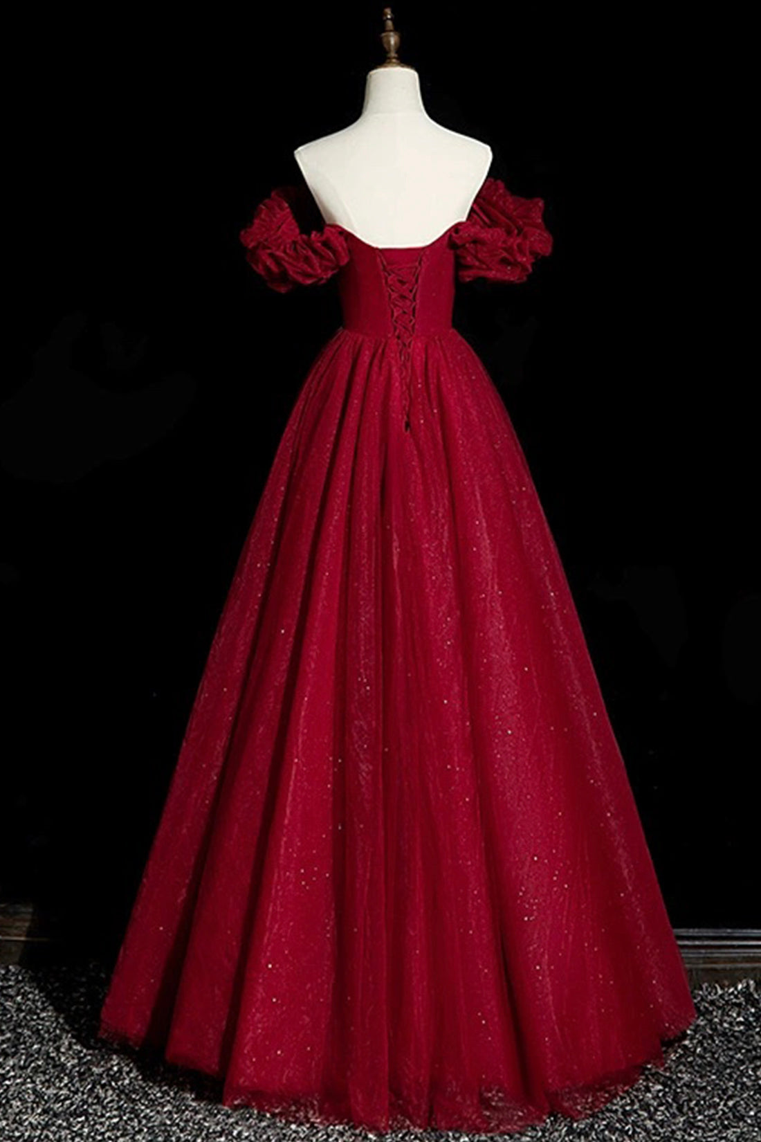 Burgundy Tulle Beaded Floor Length Prom Dress, Elegant A-Line Evening Party Dress