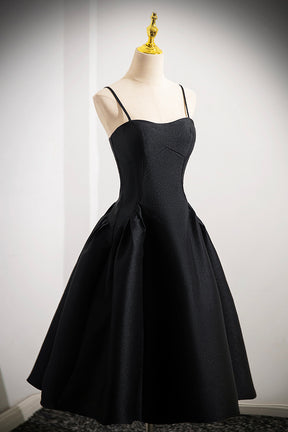 Black Spaghetti Strap  Satin Short Prom Dress, Simple A-Line Homecoming Party Dress