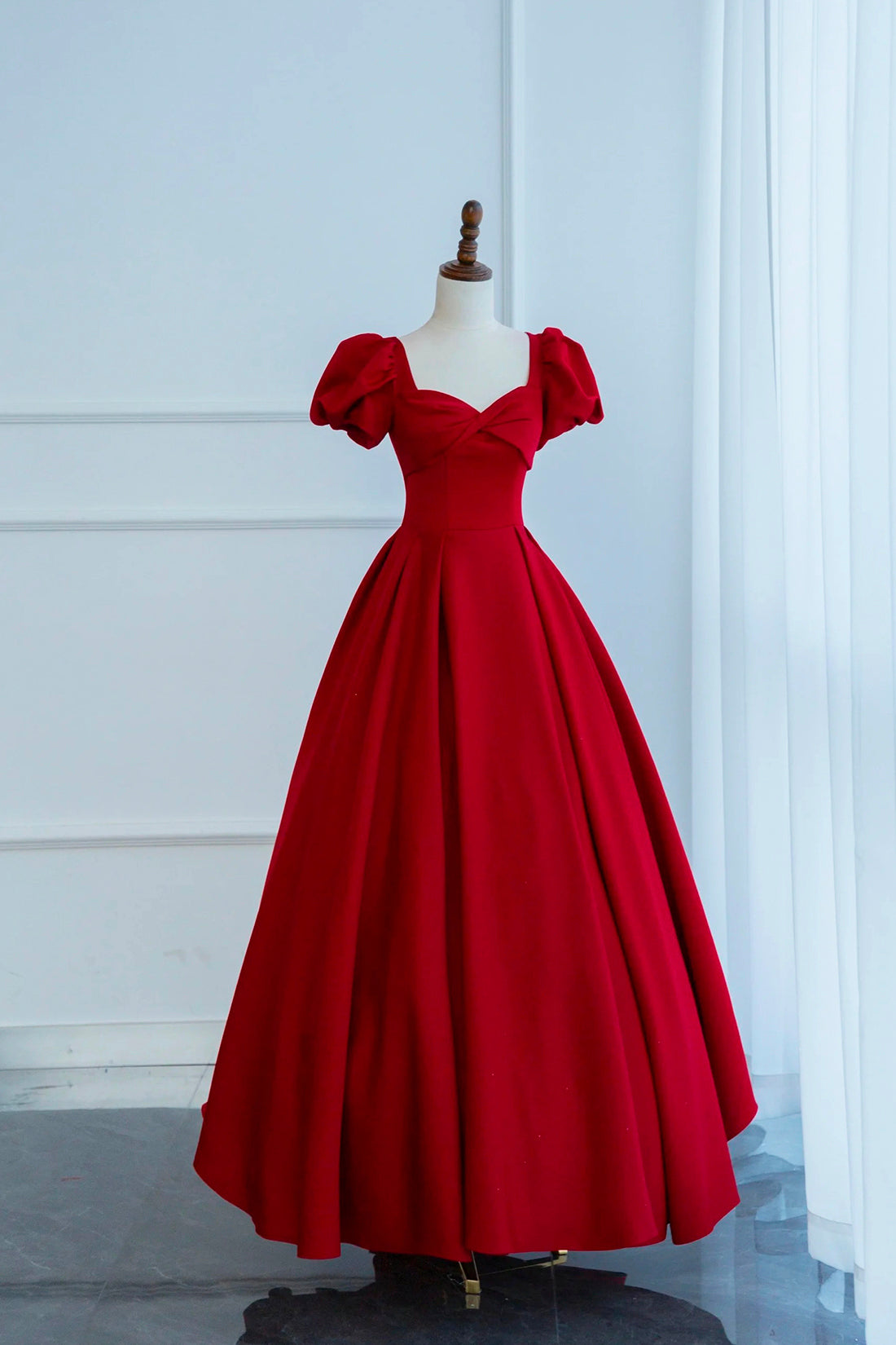 Dark Red Short Sleeve Long Prom Dress, Beautiful A-Line Evening Party