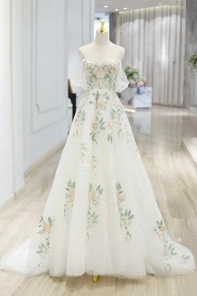 white prom dress with embroidered flowers Pandora | Floral Wildflower Embroidery White Dress | Forest Woodland Wedding | Nontraditional Bridal Gown | Sample | 3-4 Month Delivery