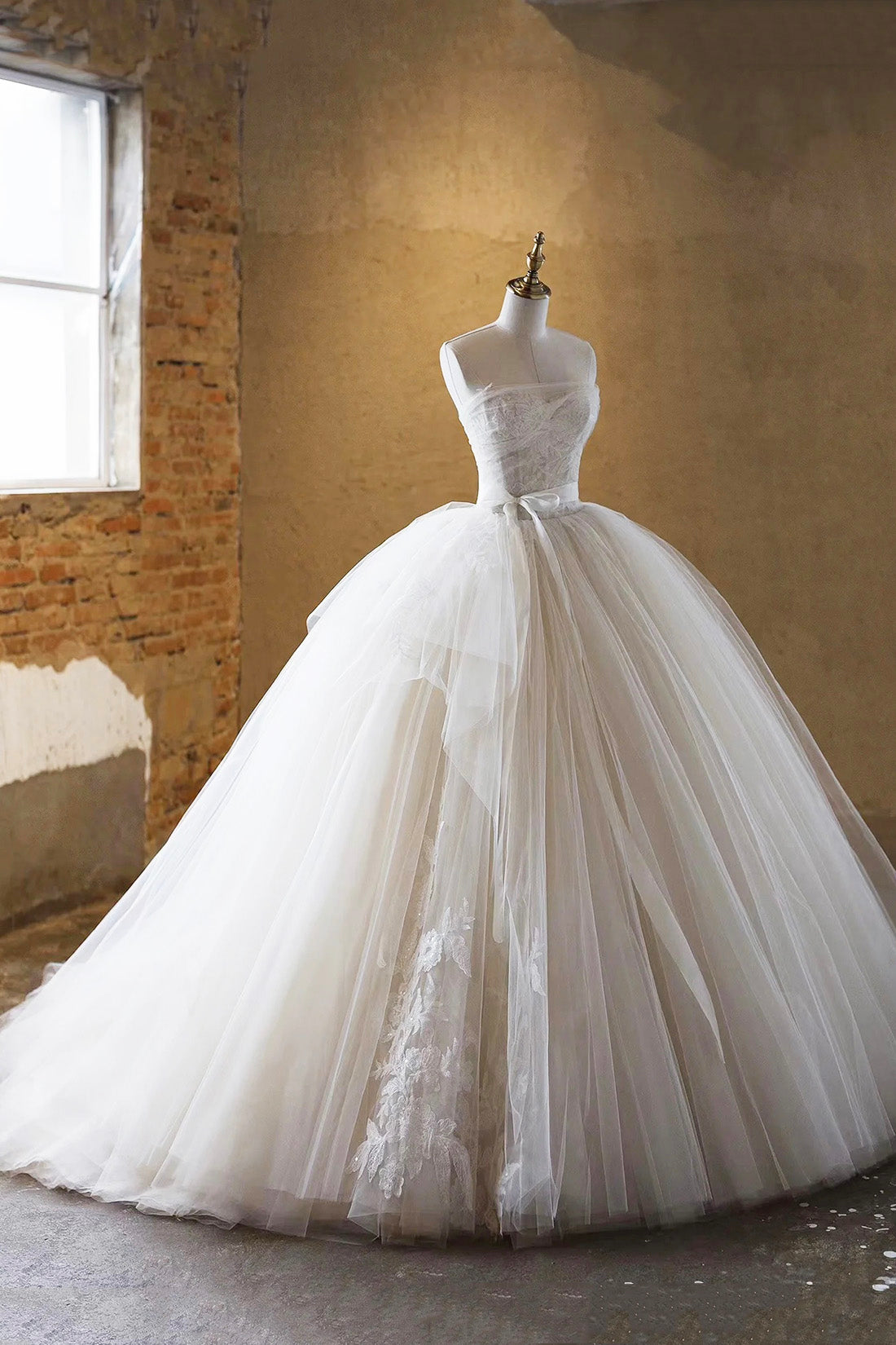 Light Champagne Ball Gown Tulle Sweetheart Long Prom Dress, Beautiful Formal Dress Wedding Dress