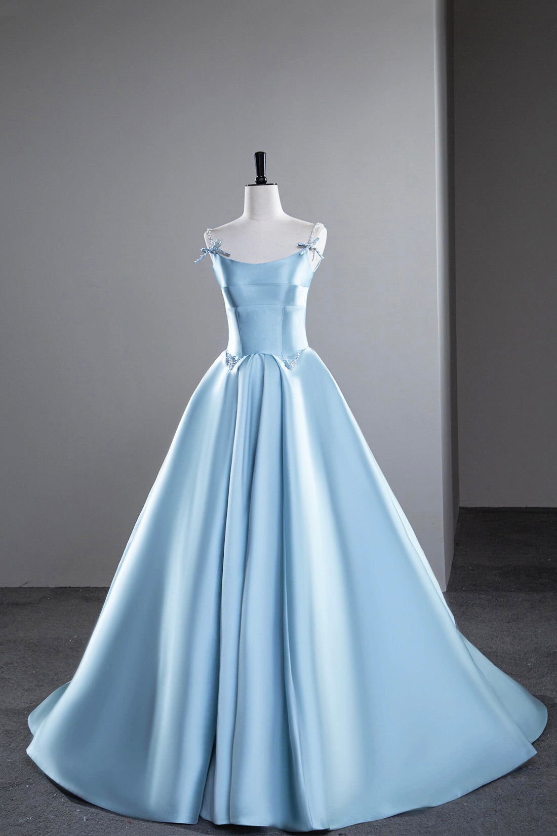 Blue Satin Long Prom Dress, A-Line Spaghetti Strap Evening Party Dress