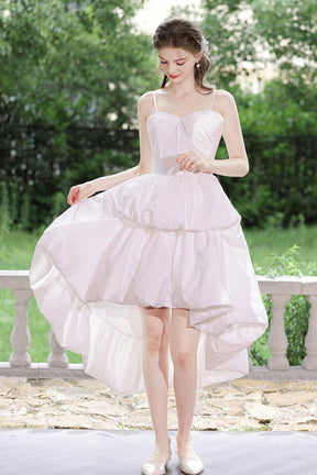 White Spaghetti Strap Satin High Low Party Dress, Beautiful A-Line Evening Dress