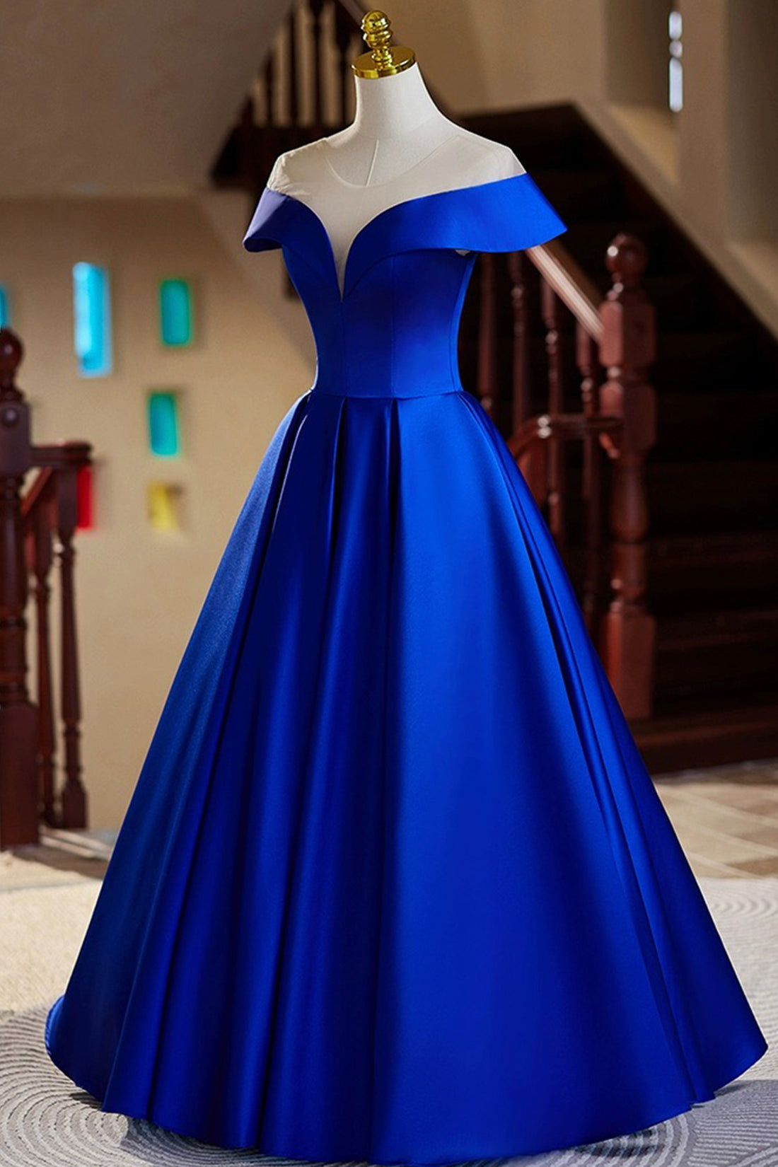 Blue Satin Floor Length Prom Dress, Elegant A-Line Evening Party Dress