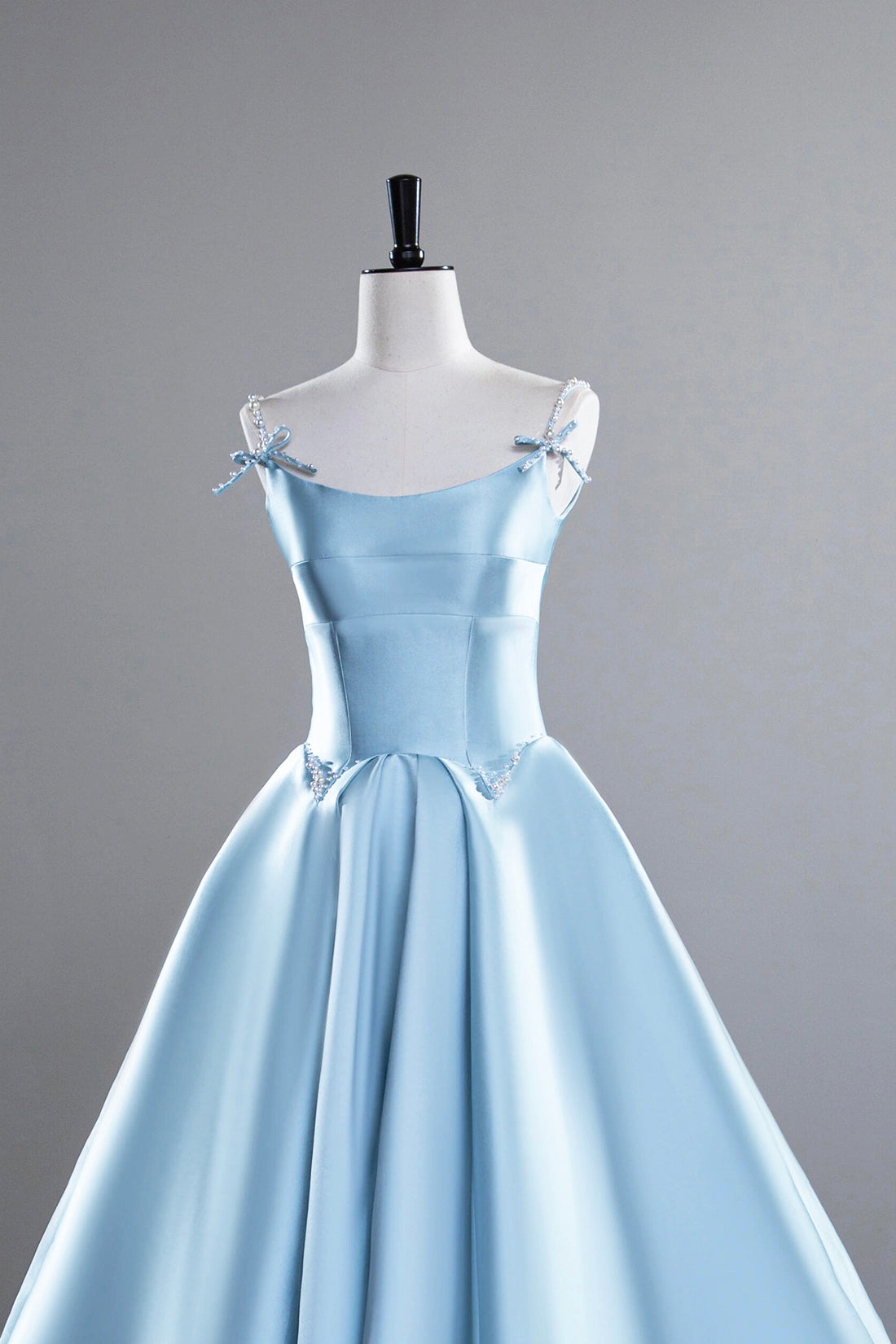 Blue Satin Long Prom Dress, A-Line Spaghetti Strap Evening Party Dress