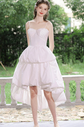 White Spaghetti Strap Satin High Low Party Dress, Beautiful A-Line Evening Dress