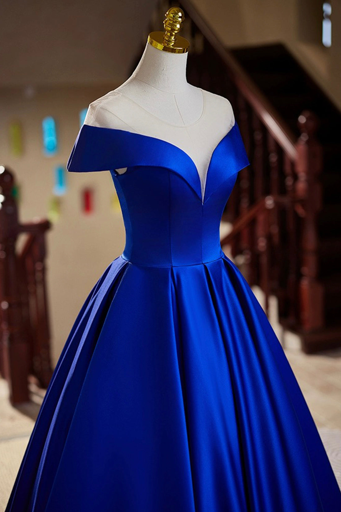 Blue Satin Floor Length Prom Dress, Elegant A-Line Evening Party Dress Blue Satin Floor Length Prom Dress, Elegant A-Line Evening Party Dress