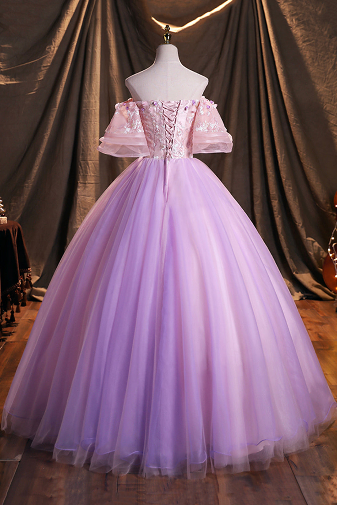 Purple Tulle Sequins Long Prom Dress, Beautiful Off the Shoulder Eveni Purple Tulle Sequins Long Prom Dress, Beautiful Off the Shoulder Eveni