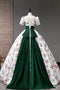 Beautiful Cherry Pattern Long Princess Prom Dress, White A-Line Short Sleeve Evening Party Dress main image 0