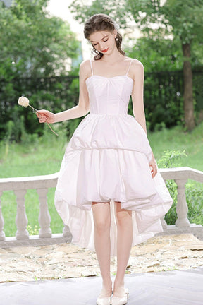 White Spaghetti Strap Satin High Low Party Dress, Beautiful A-Line Evening Dress