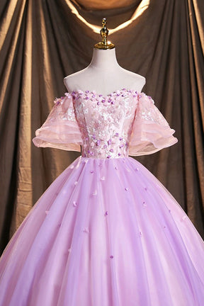 Purple Tulle Sequins Long Prom Dress, Beautiful Off the Shoulder Evening Party Dress