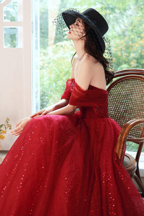 Beautiful Sweetheart Neckline Tulle Long Prom Dress, Off the Shoulder Evening Party Dress