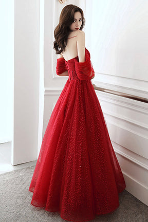 Beautiful Sweetheart Neckline Tulle Long Prom Dress, Off the Shoulder Evening Party Dress