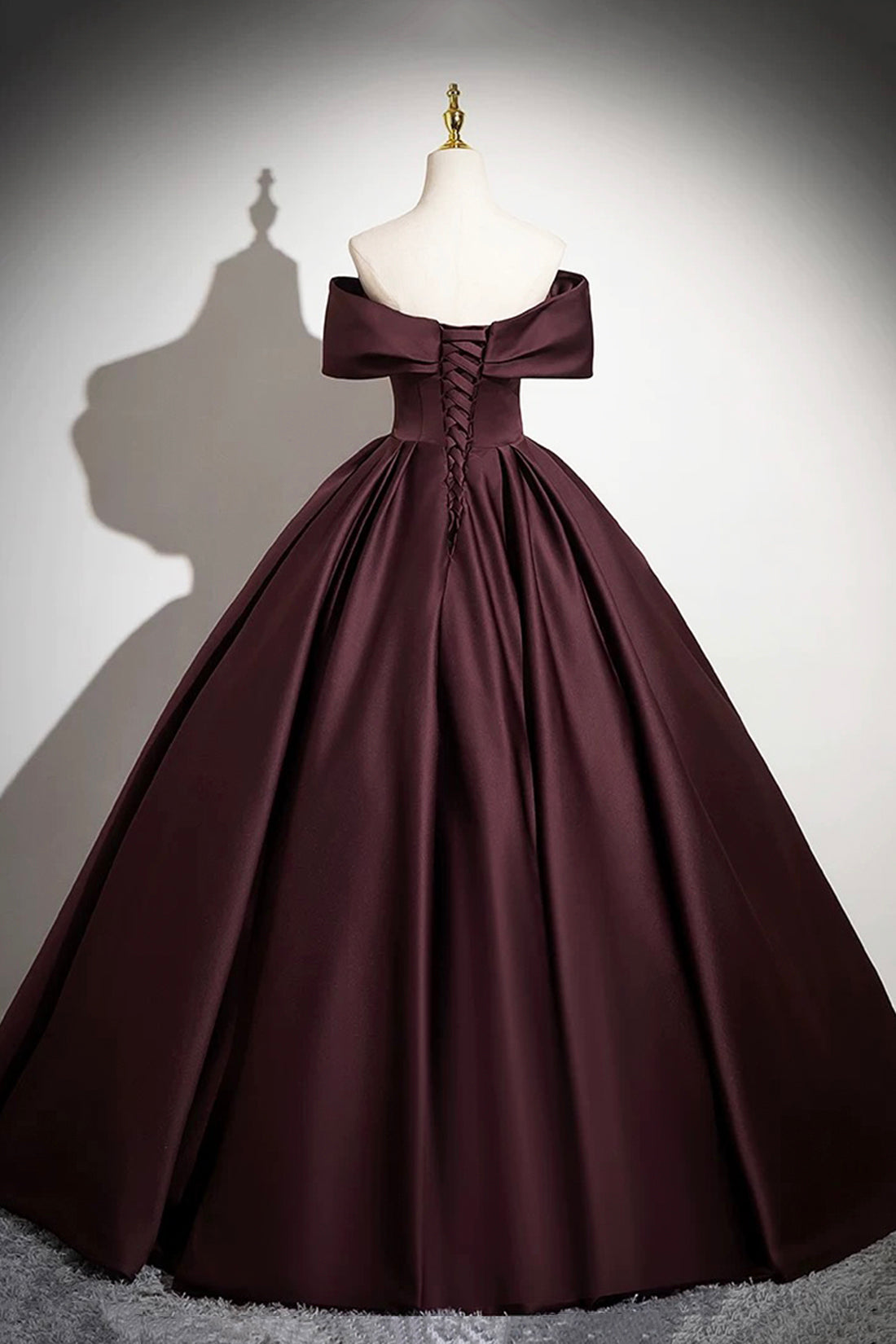 Burgundy Satin Long Prom Dress, Burgundy Off the Shoulder Formal Dress