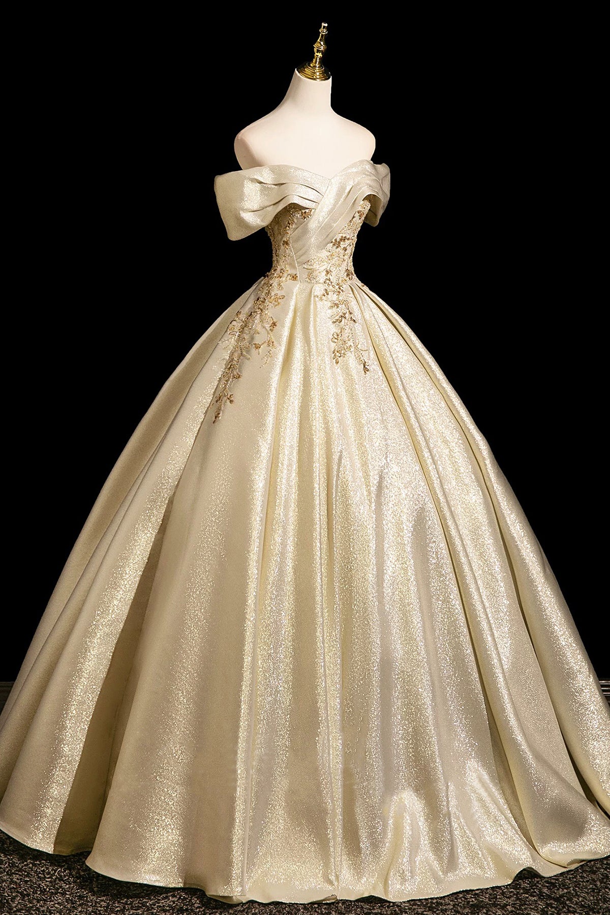 Gold Satin Beads Long Prom Dress, Elegant A-Line Backless Evening Formal Dress