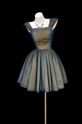 Iridescent Gunmetal Glitter Mini Dress - A-Line Off the Shoulder Party Cocktail Gown