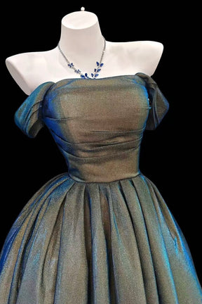 Iridescent Gunmetal Glitter Mini Dress - A-Line Off the Shoulder Party Cocktail Gown
