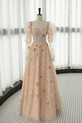 Beautiful Sequins Floor Length Prom Dress, A-Line Long Sleeve Evening Party Dress