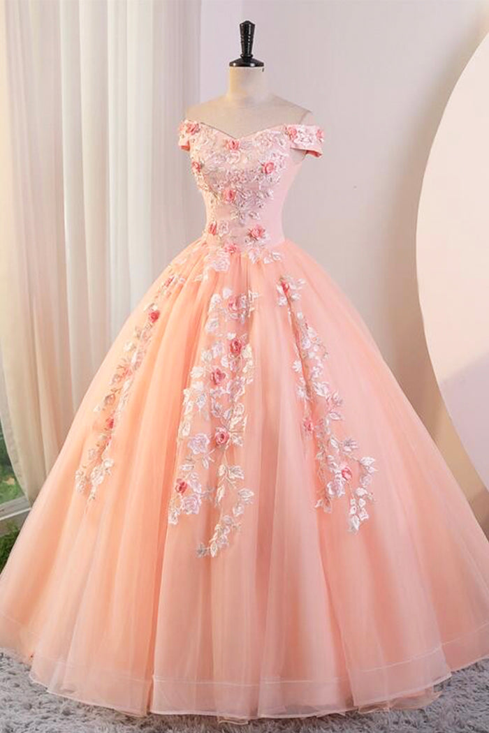 Blue Flowers Sweetheart Ball Gown Formal Dress, Blue Long Sweet 16 Dresses