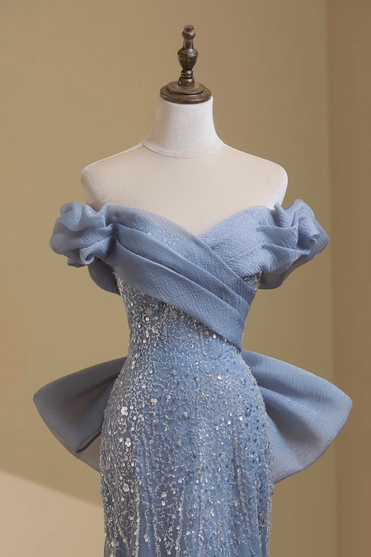 Luxury Beaded Evening Gown Dusty Blue Strapless Mermaid Formal Dress