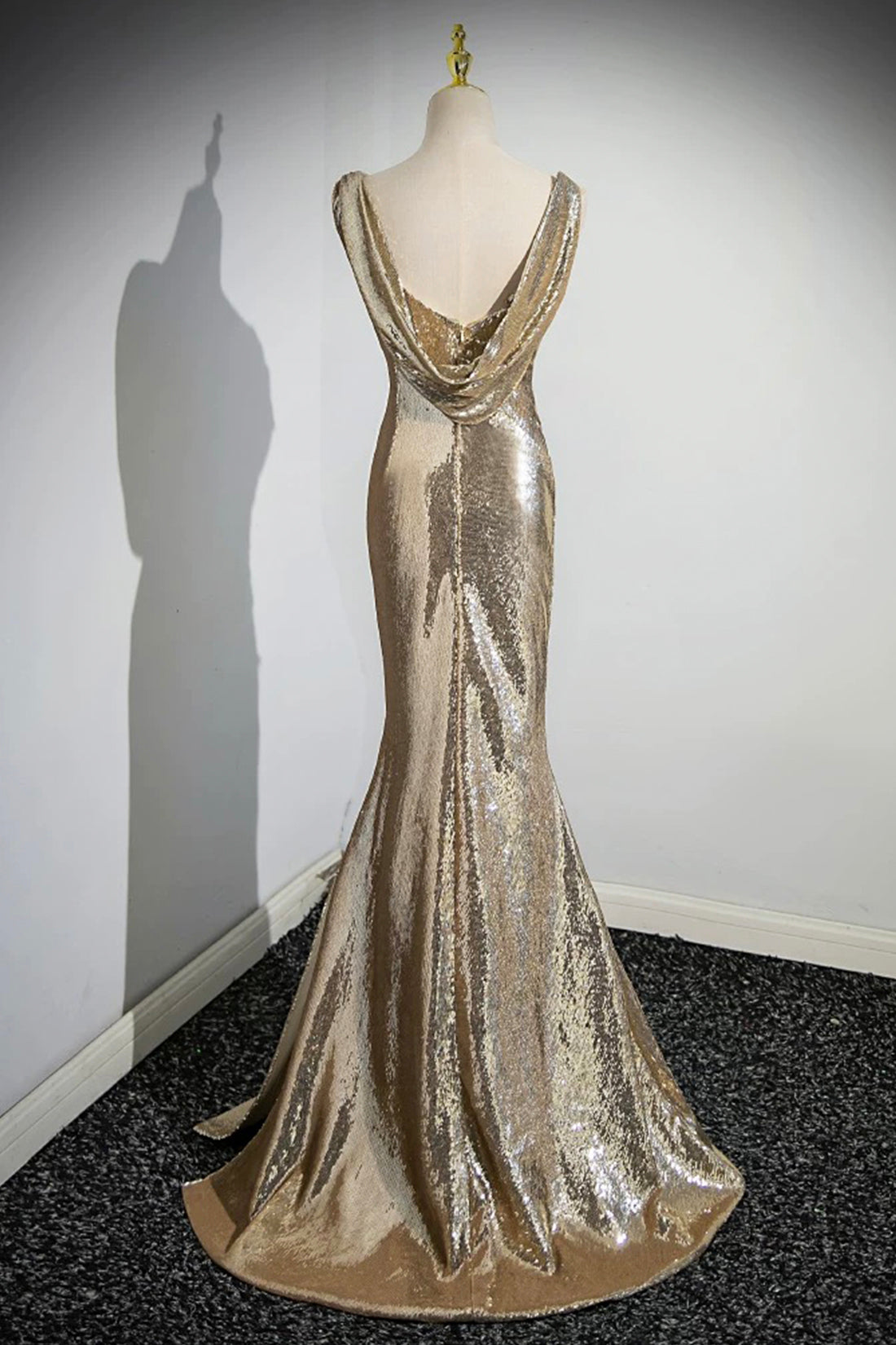 Gold Sequins Long Prom Dress, Mermaid One Shoulder Evening Party Dress