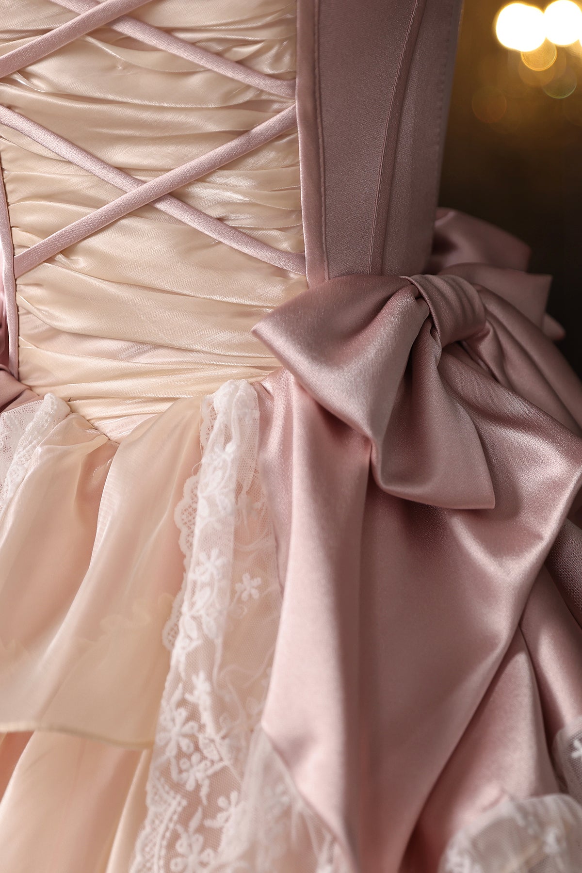 Retro Pink Ruffles Lace Flower Prom Dresses, A-Line Square Neckline Short Sleeve Formal Dresses