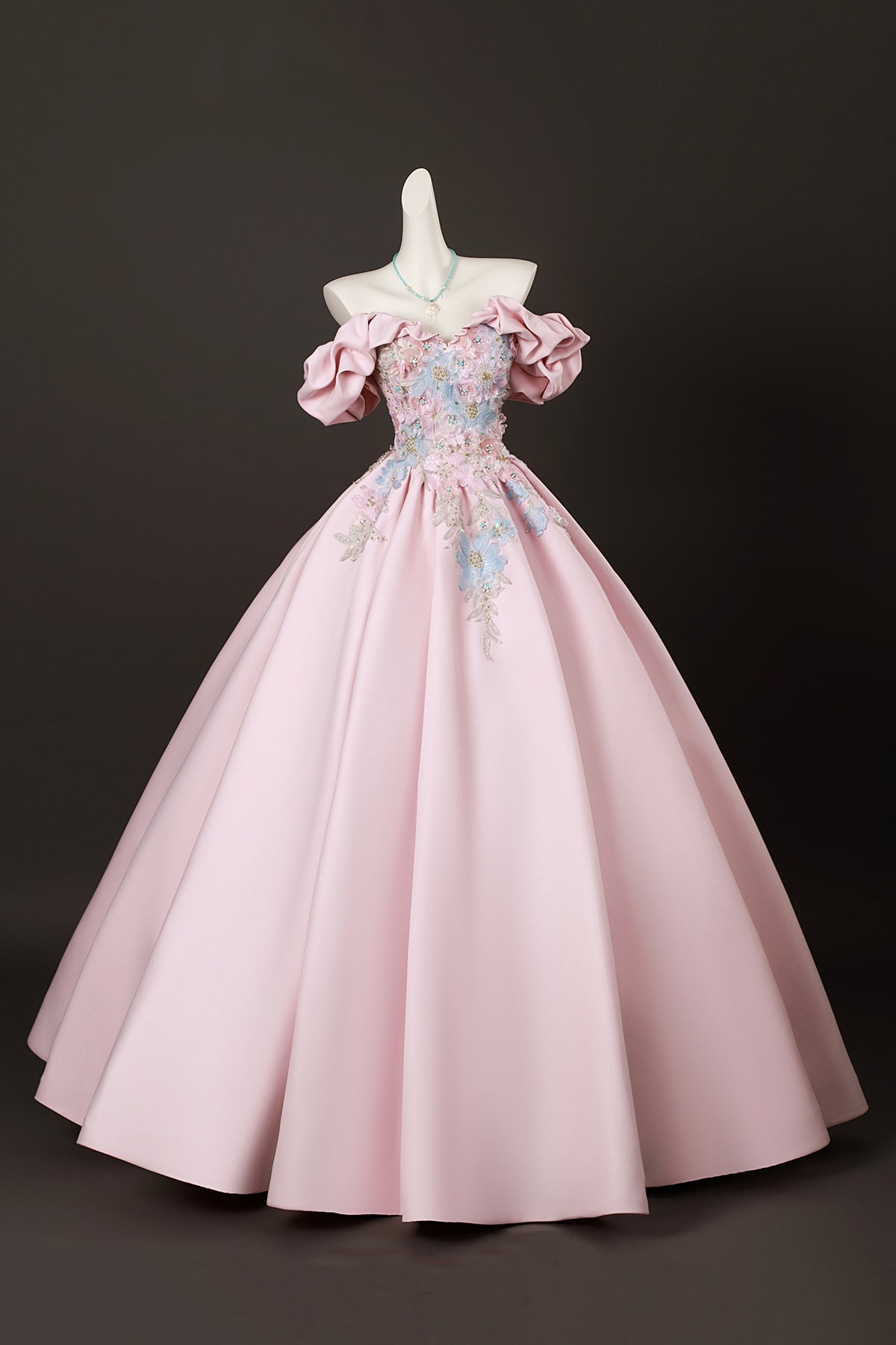 Candy Pink Satin Lace Long Prom Dress, Lovely A-Line Off the Shoulder Evening Party Dress