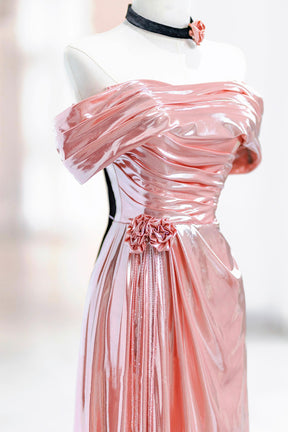 Beautiful Pink Floor Length Prom Dress, Shiny Off the Shoulder Evening Party Dress