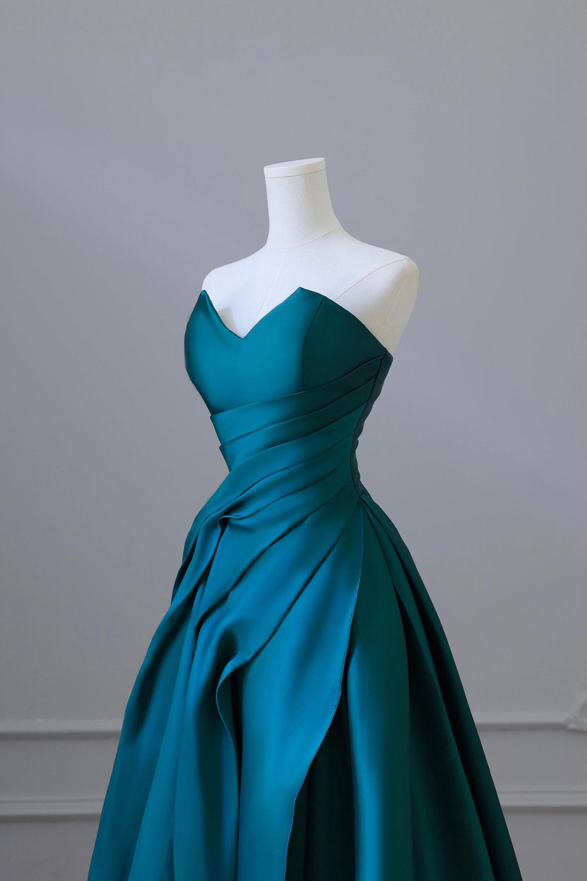 Blue Satin Long A-Line Party Dresses, Beautiful Strapless Princess Party Dresses