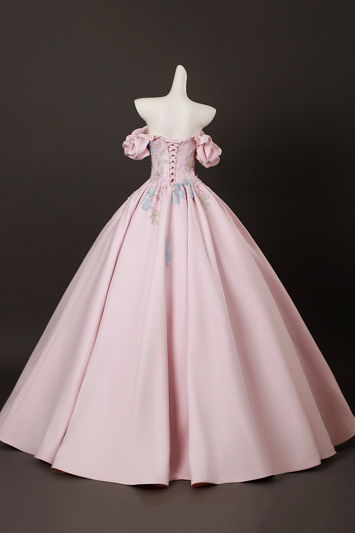 Candy Pink Satin Lace Long Prom Dress, Lovely A-Line Off the Shoulder Evening Party Dress