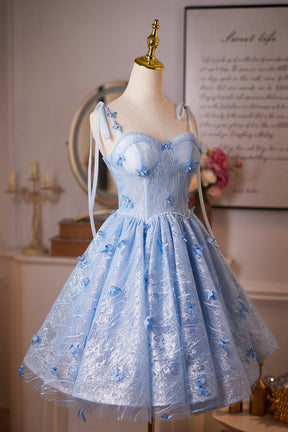 Enchanting Light Blue Butterfly Mini Prom Dress, A-Line Backless Party Dress