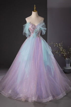 Purple and Blue Tulle Long Prom Dress, Beautiful A-Line Evening Party