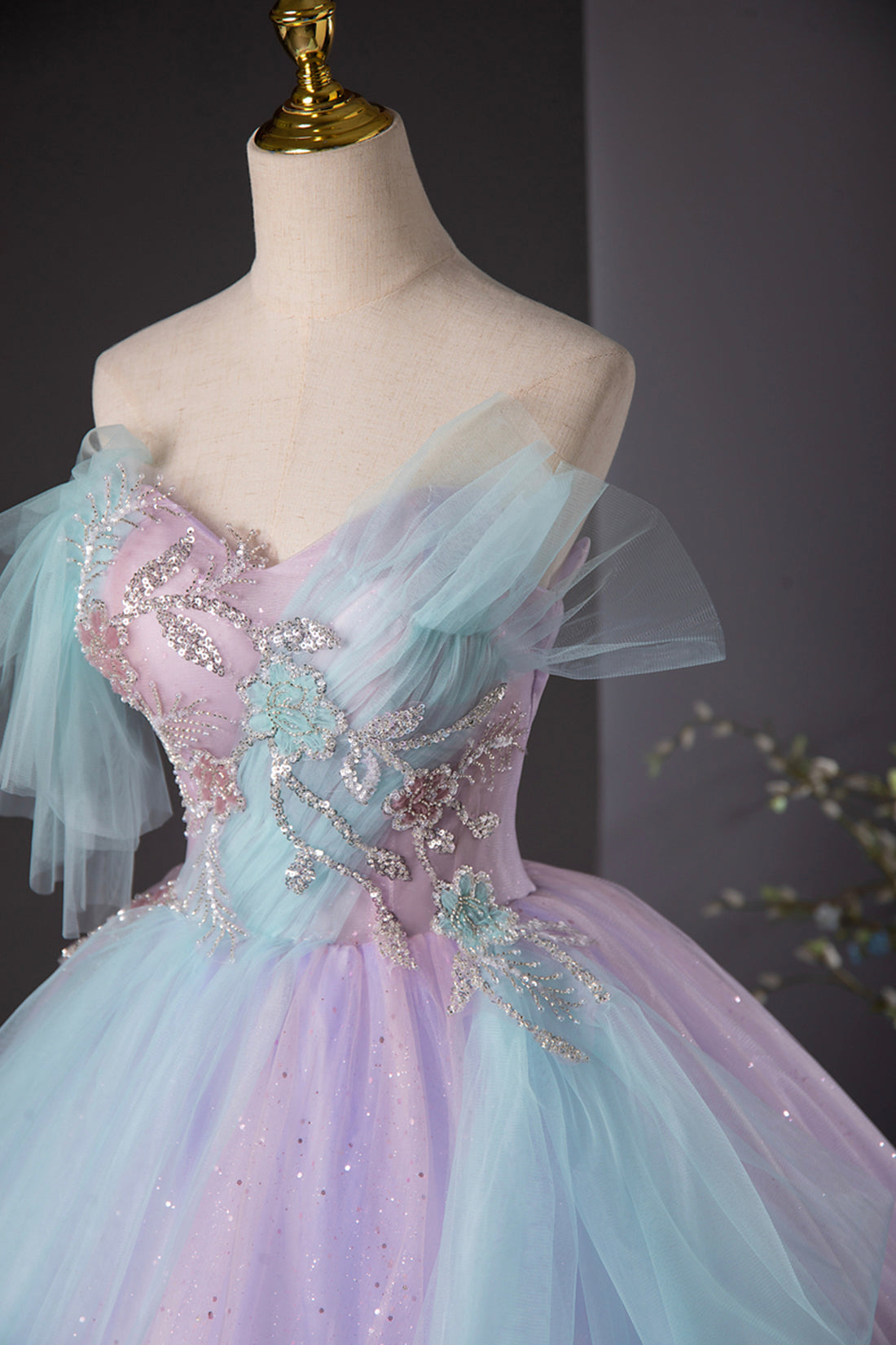 Purple and Blue Tulle Long Prom Dress, Beautiful A-Line Evening Party Purple and Blue Tulle Long Prom Dress, Beautiful A-Line Evening Party