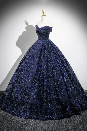 Dark Blue Sequins Long Prom Dress, Elegant A-Line Evening Party Dress Dark Blue Sequins Long Prom Dress, Elegant A-Line Evening Party Dress