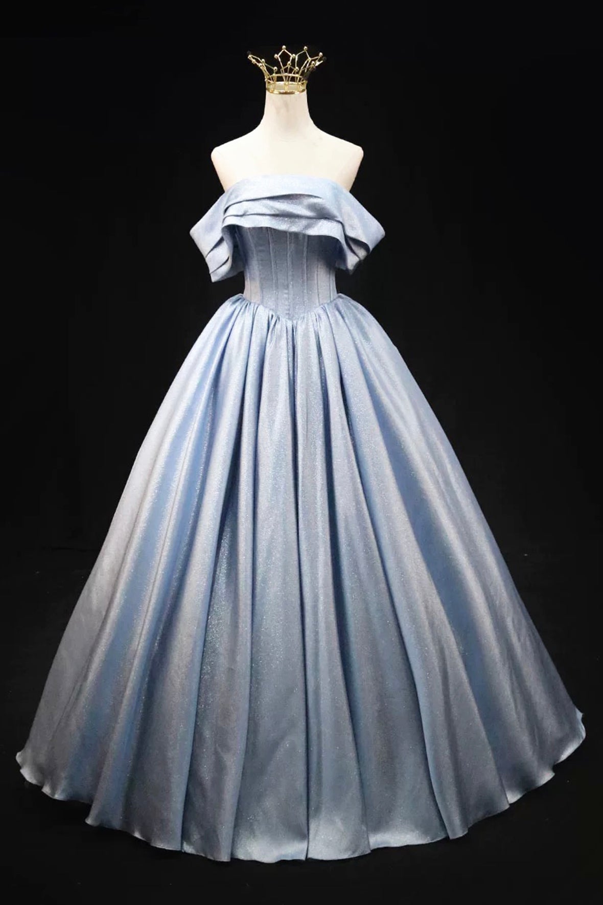 Blue Satin Long Prom Dress, Elegant Off the Shoulder Evening Party Dress