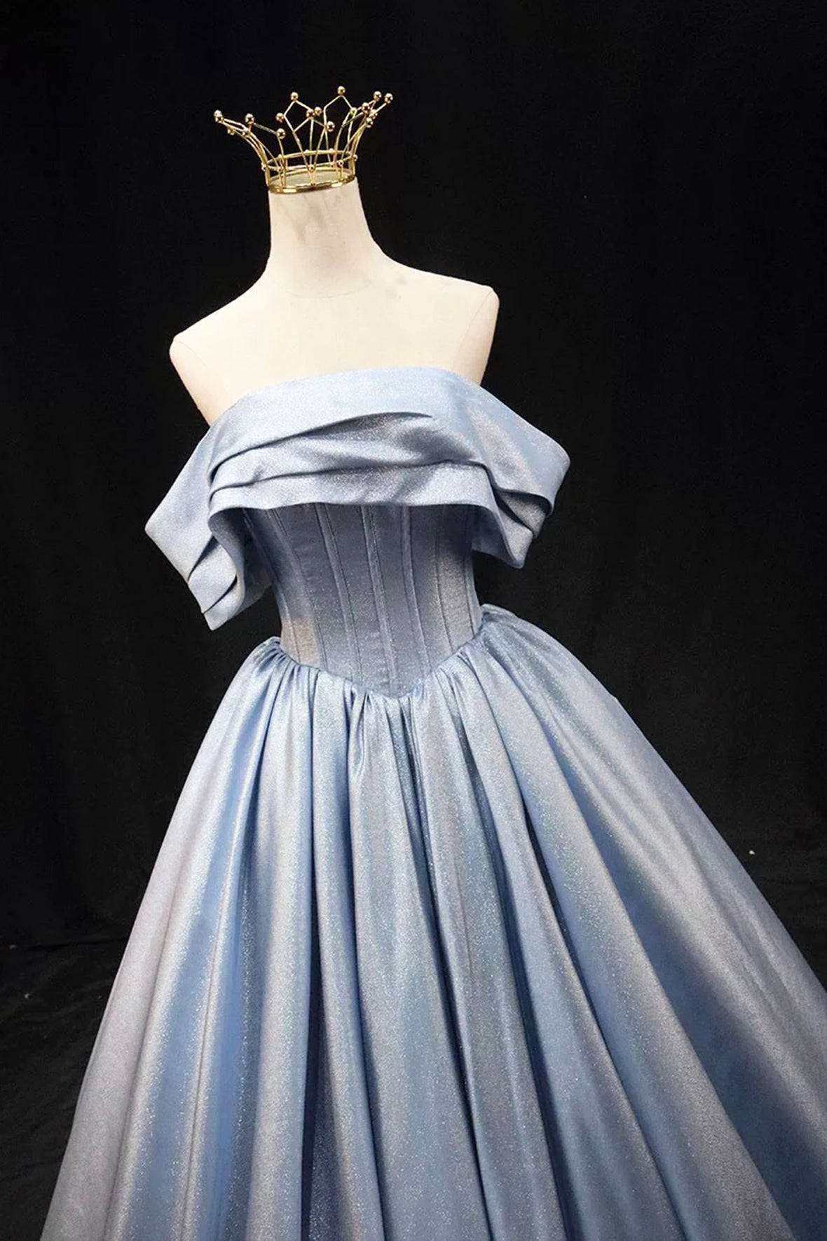 Blue Satin Long Prom Dress, Elegant Off the Shoulder Evening Party Dress