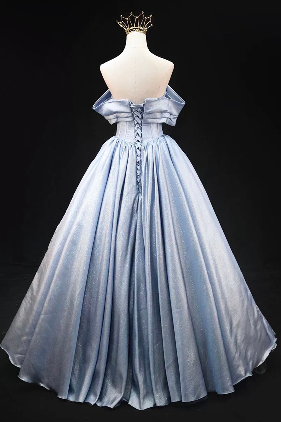 Blue Satin Long Prom Dress, Elegant Off the Shoulder Evening Party Dress