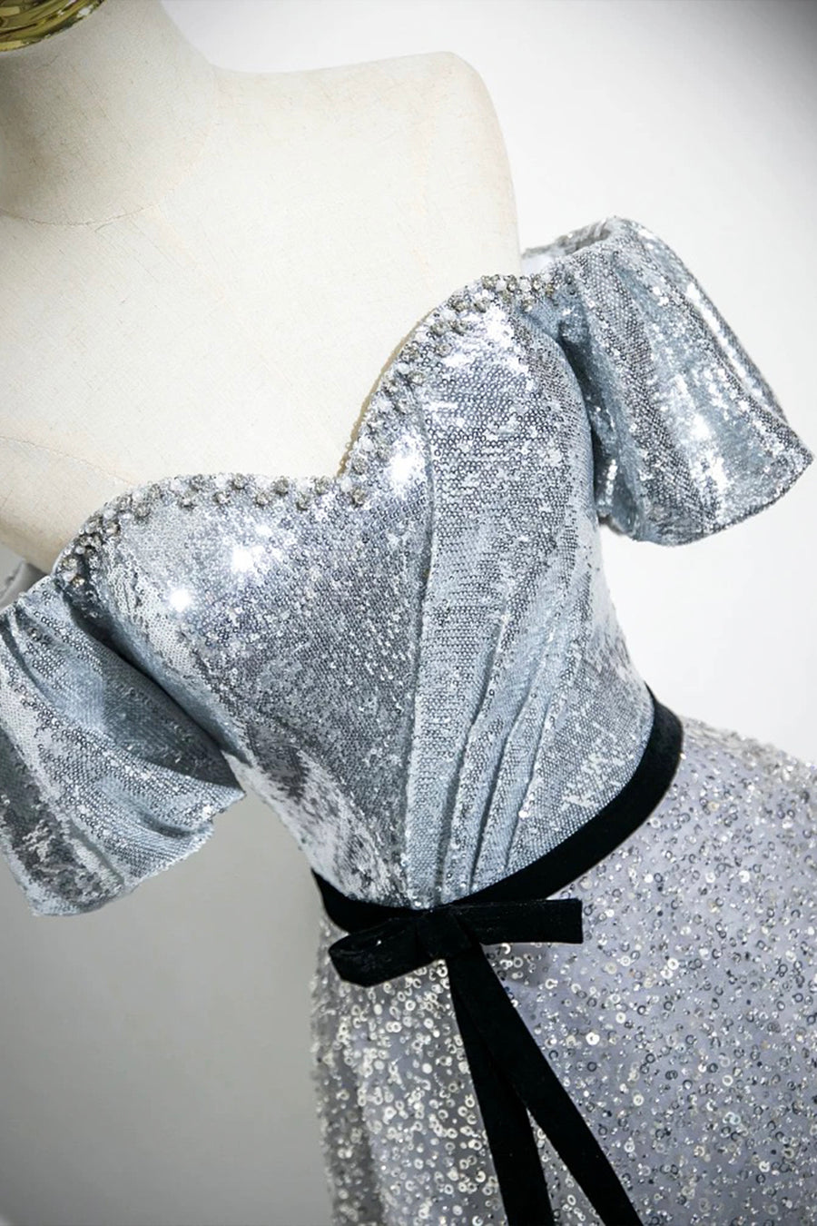 Silver V Neck A-Line Sequins Short Party Dress Birthday Outfits DP3948 main image 1