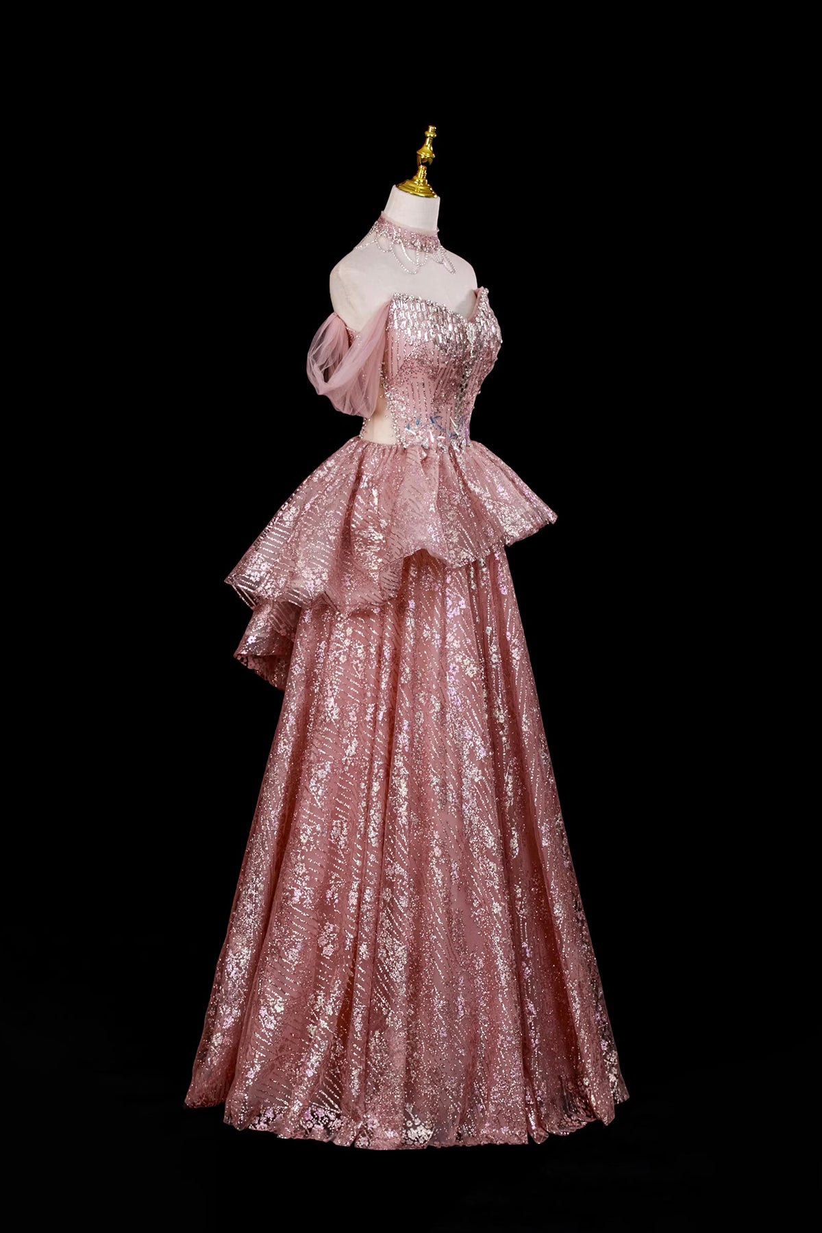 Sparkly Tulle Sequins Formal Evening Gown, A-Line Party Dress