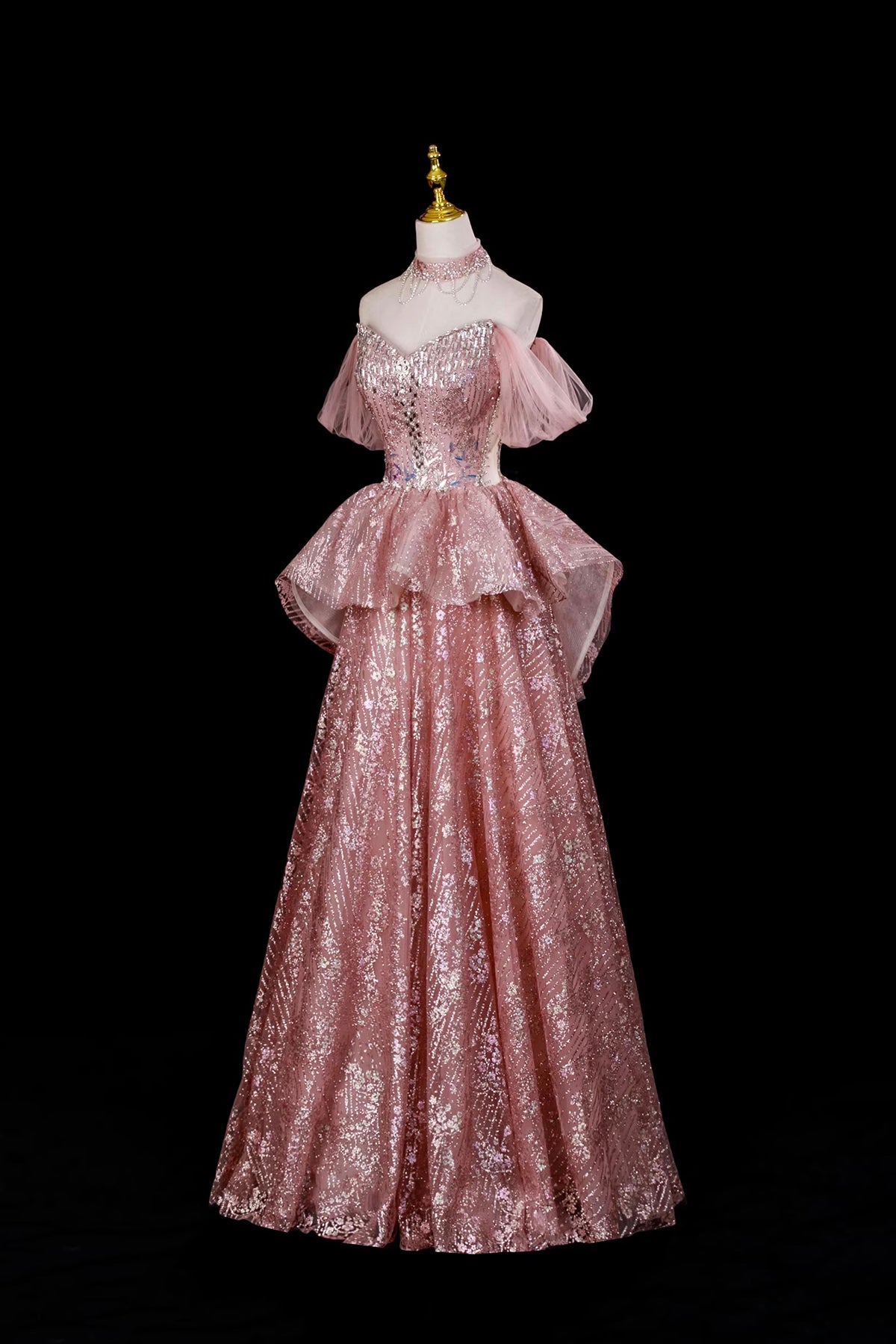 Sparkly Tulle Sequins Formal Evening Gown, A-Line Party Dress