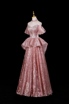 Sparkly Tulle Sequins Formal Evening Gown, A-Line Party Dress