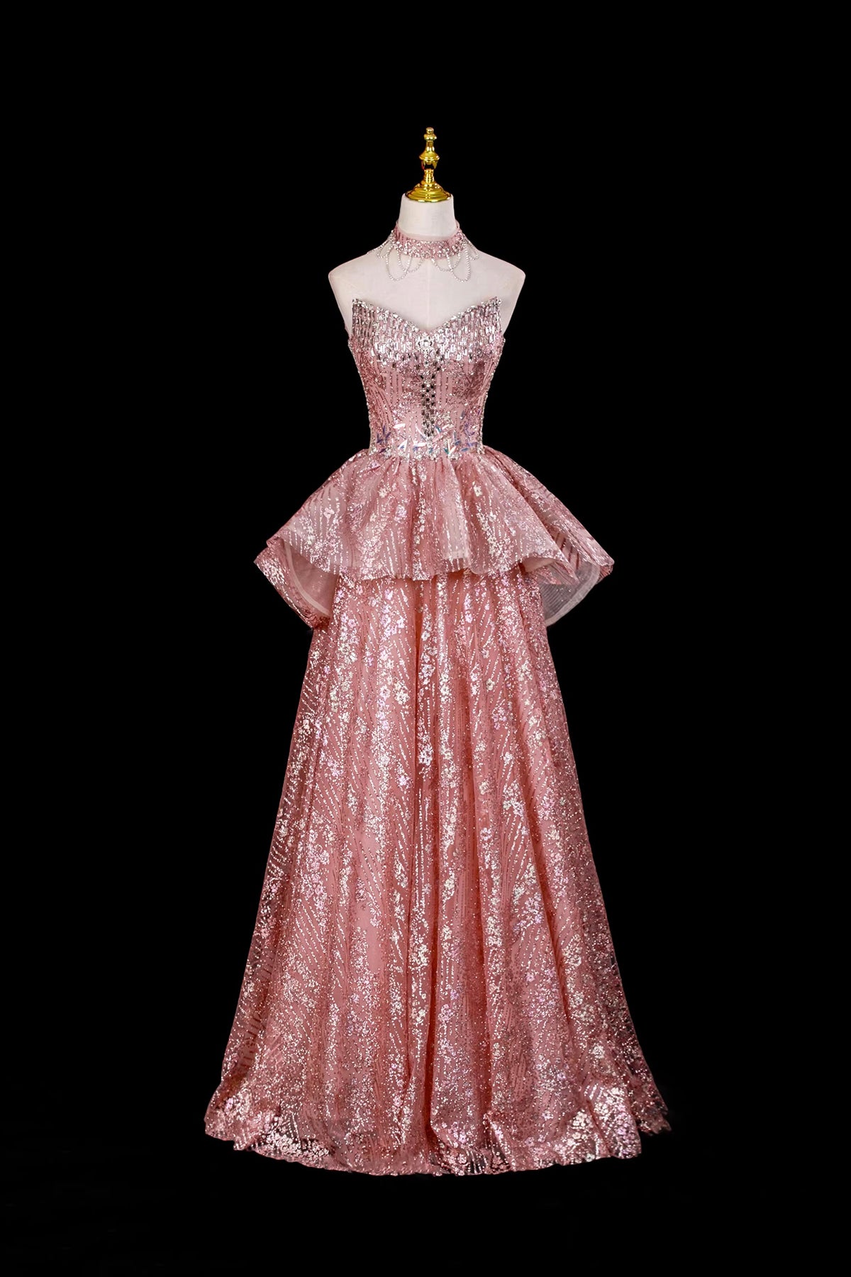 Sparkly Tulle Sequins Formal Evening Gown, A-Line Party Dress