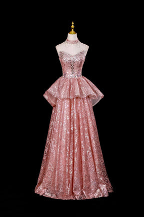 Sparkly Tulle Sequins Formal Evening Gown, A-Line Party Dress