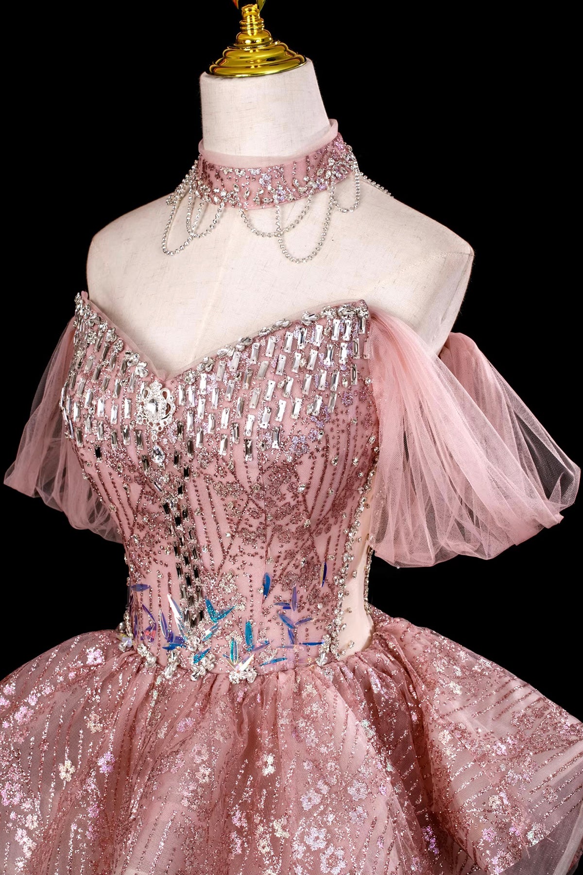 Sparkly Tulle Sequins Formal Evening Gown, A-Line Party Dress